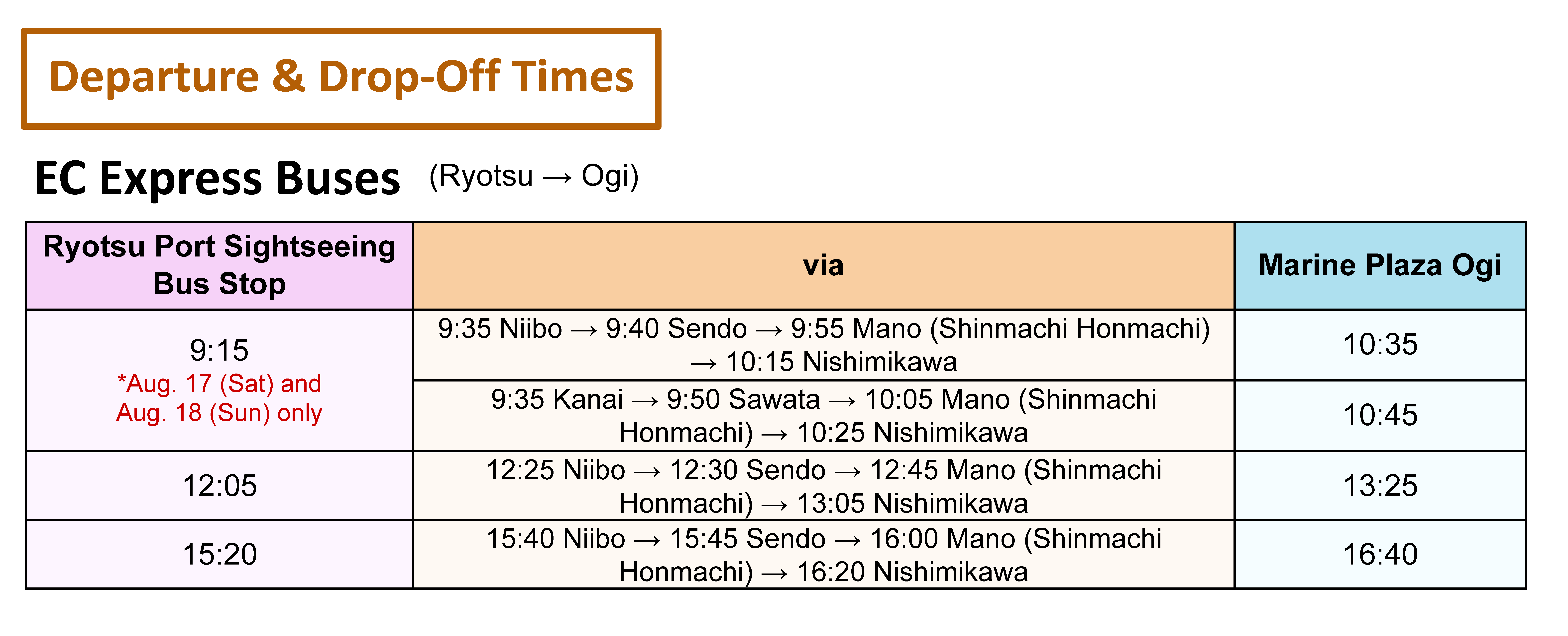 EC Express Bus Drop-off times